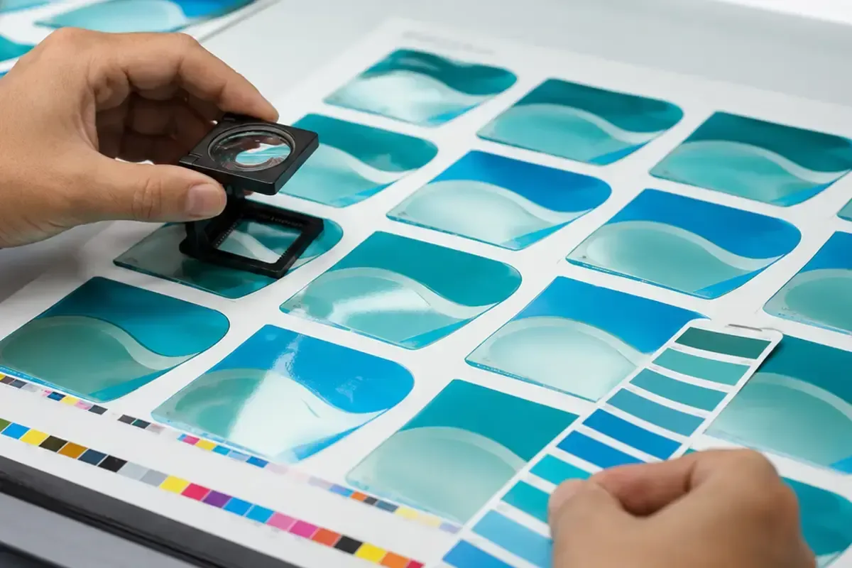 Revisión de color y muestras antes de producir etiquetas IML