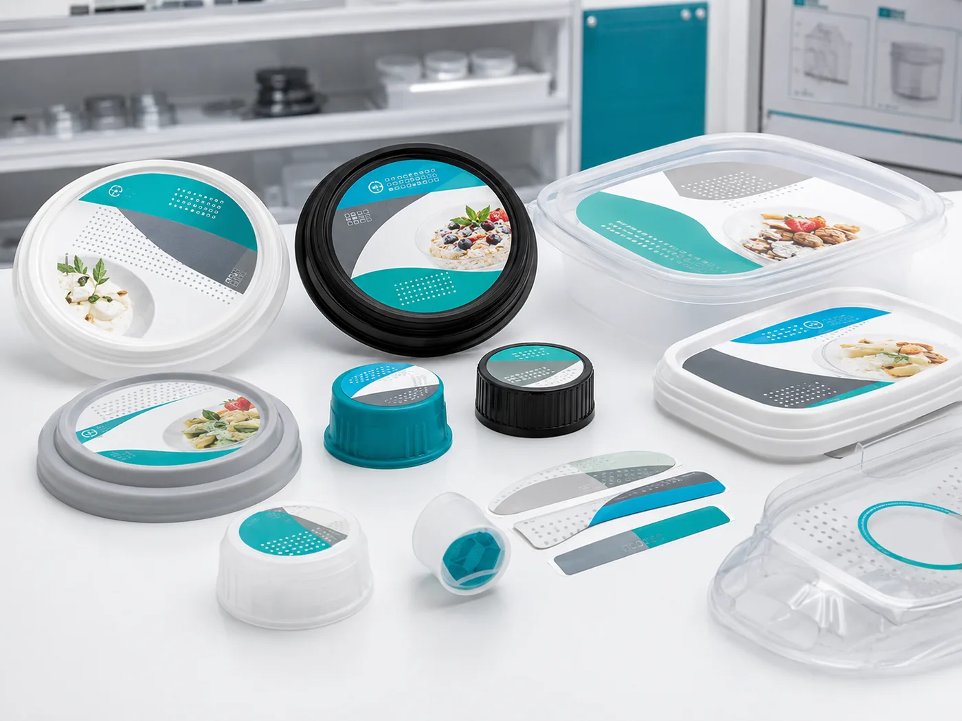 Tapas y piezas complementarias de envases decoradas con IML